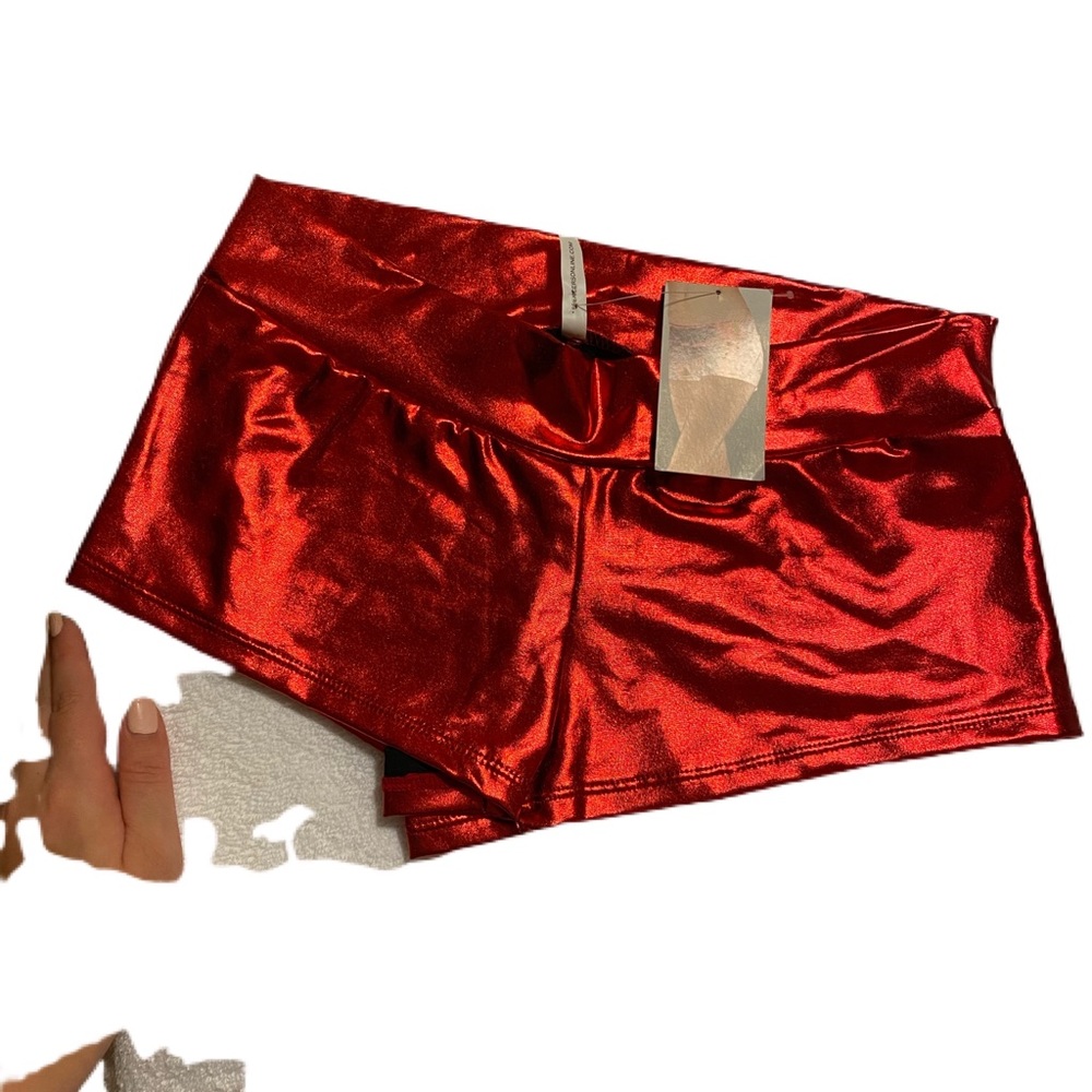 Red Metallic Booty short NWT